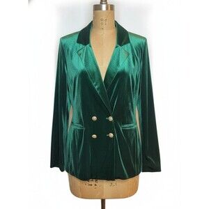 Sugar Lips Emerald Green Velvet Double Breasted Blazer Gold Buttons XL Old Money